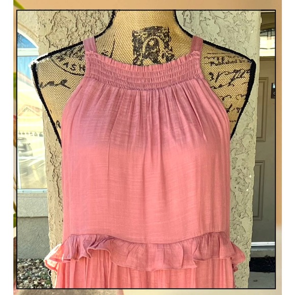 PinkBlush Mauve Halter Neck Ruffle Trim Maternity Maxi Dress Size: S - Picture 3 of 7